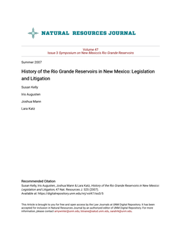 History of the Rio Grande Reservoirs in New Mexico: Legislation and Litigation