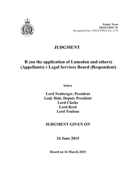 Appellants) V Legal Services Board (Respondent