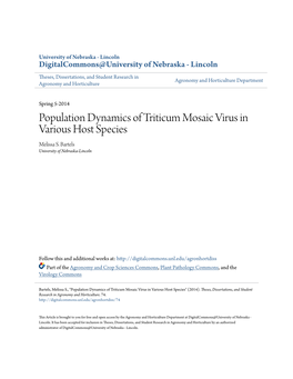 Population Dynamics of Triticum Mosaic Virus in Various Host Species Melissa S