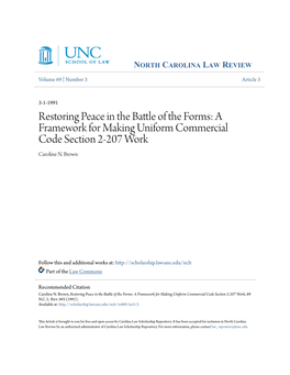 Restoring Peace in the Battle of the Forms: a Framework for Making Uniform Commercial Code Section 2-207 Work, 69 N.C