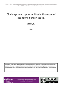 Challenges and Opportunities in the Reuse of Abandoned Urban Space. Robert Gordon University [Online], Phd Thesis
