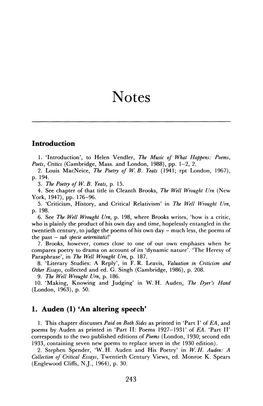 Introduction 1. Auden (1) 'An Altering Speech'