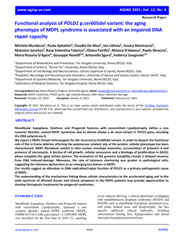 Functional Analysis of POLD1 P.Ser605del Variant: the Aging Phenotype of MDPL Syndrome Is Associated with an Impaired DNA Repair Capacity