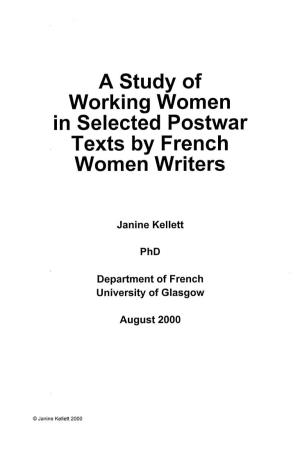 A Study of Working Women in Selected Postwar Texts by French Women Writers