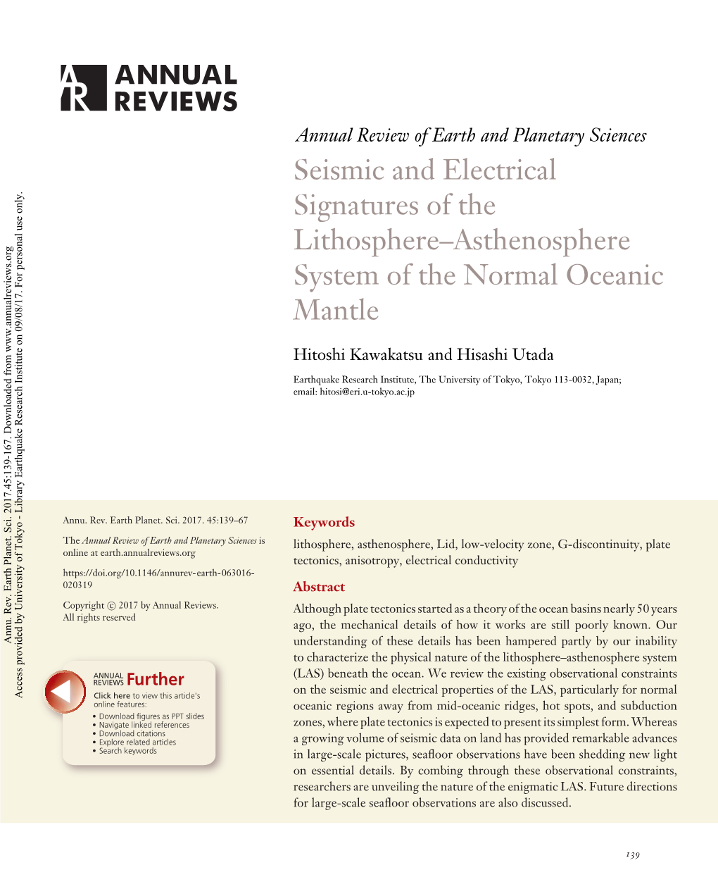 Seismic and Electrical Signatures of the Lithosphere–Asthenosphere System of the Normal Oceanic Mantle