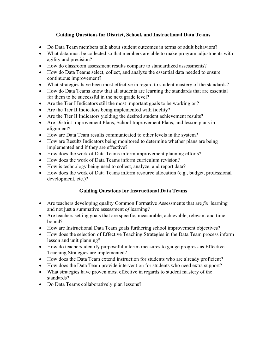 Guiding Questions for Instructional Data Teams