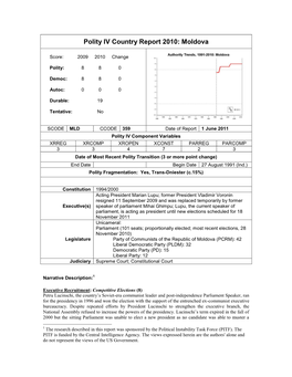 Polity IV Country Report 2010: Moldova