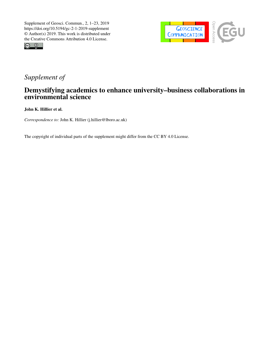 Supplement of Demystifying Academics to Enhance University–Business Collaborations in Environmental Science