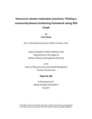 Vancouver Stream Restoration Practices: Piloting a Community-Based Monitoring Framework Along Still Creek