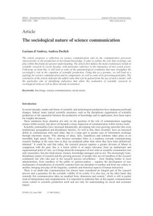 Article the Sociological Nature of Science Communication