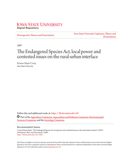 The Endangered Species Act, Local Power and Contested Issues on the Rural-Urban Interface