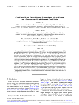 Cloud-Base Height Derived from a Ground-Based Infrared Sensor and a Comparison with a Collocated Cloud Radar