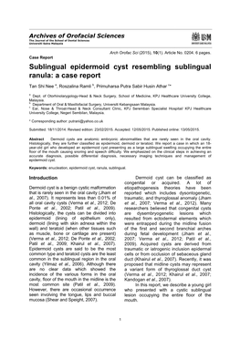 Sublingual Epidermoid Cyst Resembling Sublingual Ranula: a Case Report