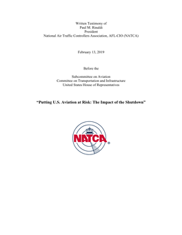 NATCA Paul Rinaldi Written Testimony for T&I-Aviation Subcommittee Feb. 13, 2019