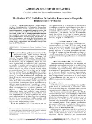 The Revised CDC Guidelines for Isolation Precautions in Hospitals: Implications for Pediatrics