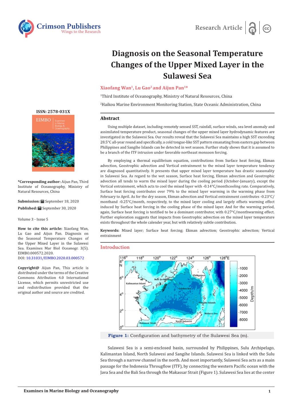Diagnosis on the Seasonal Temperature Changes of the Upper Mixed Layer in the Sulawesi