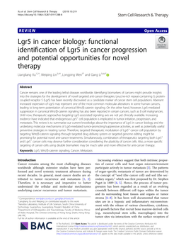 Functional Identification of Lgr5 in Cancer Progression and Potential Opportunities for Novel Therapy
