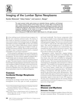 Imaging of the Lumbar Spine Neoplasms Kambiz Motamedi,* Hakan Ilaslan,† and Leanne L