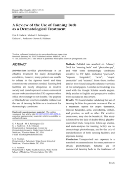 A Review of the Use of Tanning Beds As a Dermatological Treatment