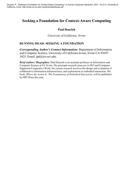 Seeking a Foundation for Context-Aware Computing