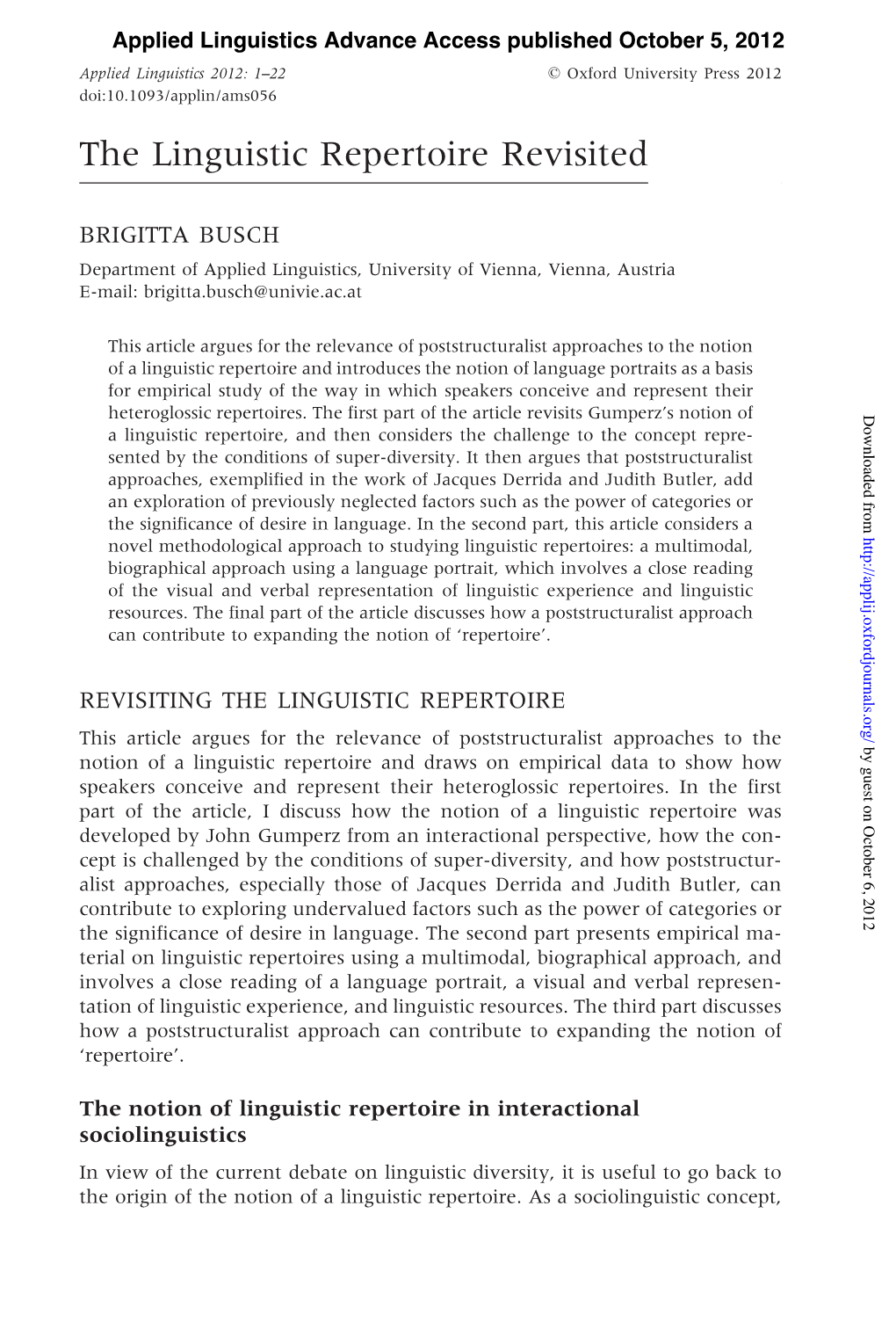 The Linguistic Repertoire Revisited