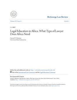 Legal Education in Africa: What Type of Lawyer Does Africa Need Samuel O