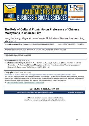 The Role of Cultural Proximity on Preference of Chinese Malaysians in Chinese Film