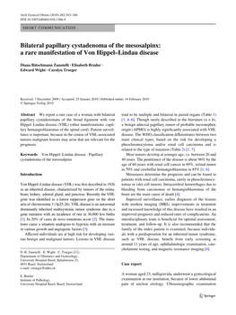 Bilateral Papillary Cystadenoma of the Mesosalpinx: a Rare Manifestation of Von Hippel–Lindau Disease