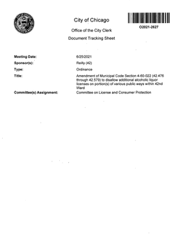 02021-2627 Office of the City Clerk Document Tracking Sheet
