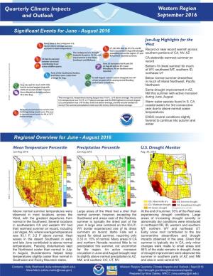 Quarterly Climate Impacts and Outlook Western Region September 2016