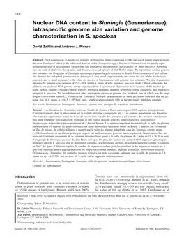 Nuclear DNA Content in Sinningia (Gesneriaceae); Intraspecific Genome Size Variation and Genome Characterization in S