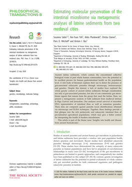 Royalsocietypublishing.Org/Journal/Rstb Analyses of Latrine Sediments from Two Medieval Cities