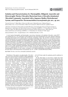 Isolation and Characterization of a Thermophilic, Obligately Anaerobic and Heterotrophic Marine Chloroflexi Bacterium from a Chloroflexi-Dominated Microbial Community Associated with A