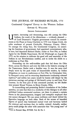 THE JOURNAL of RICHARD BUTLER, 1775 Continental Congress' Envoy to the Western Indians Edward G