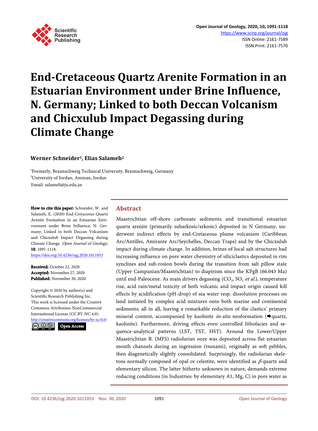 End-Cretaceous Quartz Arenite Formation in an Estuarian Environment Under Brine Influence, N