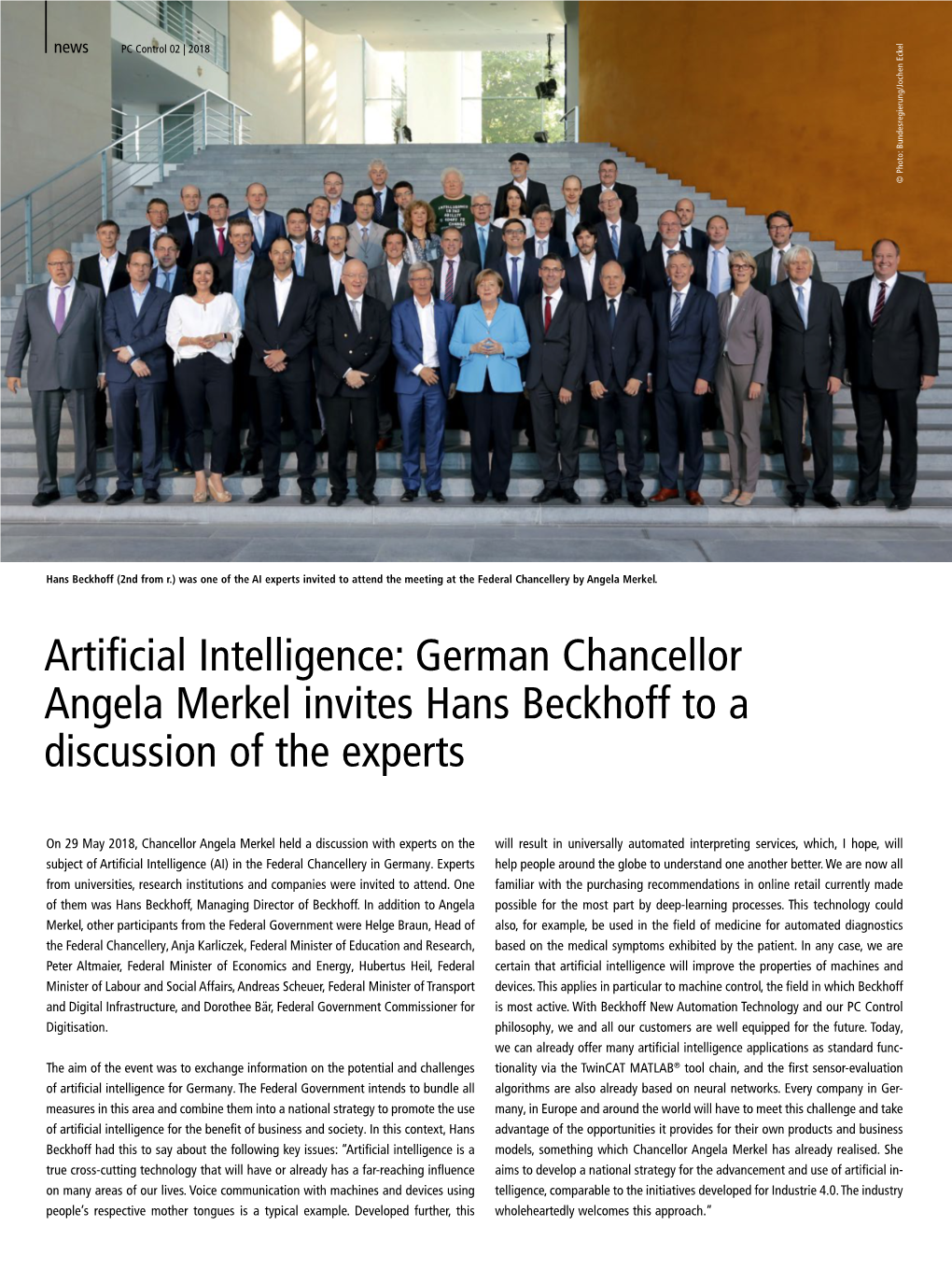 Artificial Intelligence: German Chancellor Angela Merkel Invites Hans Beckhoff to a Discussion of the Experts