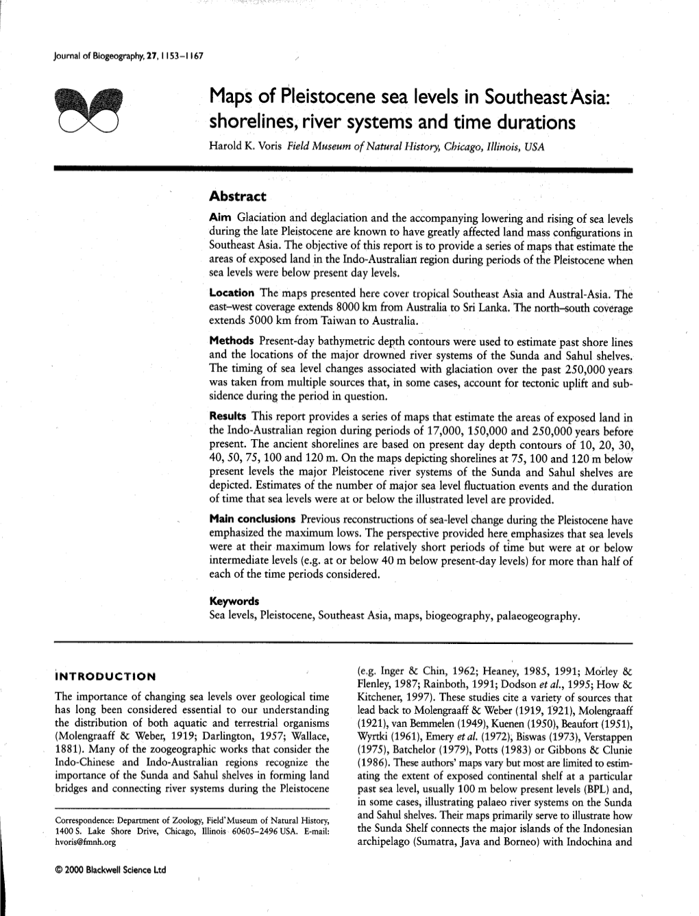 Maps of Pleistocene Sea Levels in Southeast Asia: Shorelines, River Systems and Time Durations Harold K