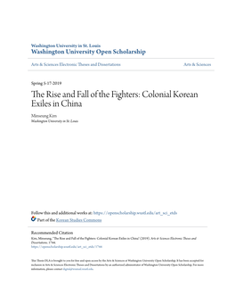 Colonial Korean Exiles in China Minseung Kim Washington University in St