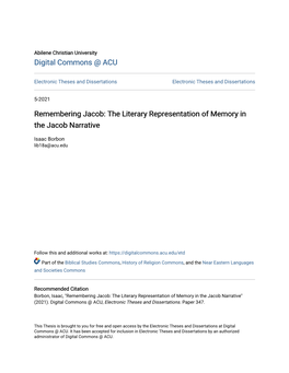 The Literary Representation of Memory in the Jacob Narrative