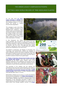 The Green Legacy Campaign in Ethiopia Setting a New World Record of Tree