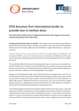 EFSE Becomes First International Lender to Provide Loan in Serbian