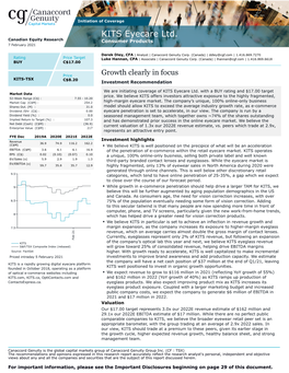 KITS Eyecare Ltd. Canadian Equity Research Consumer Products 7 February 2021