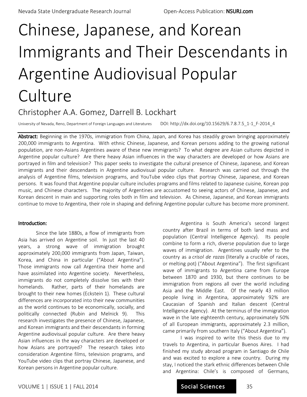 Chinese, Japanese, and Korean Immigrants and Their Descendants in Argentine Audiovisual Popular Culture Christopher A.A