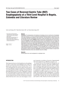 Two Cases of Reversed Gastric Tube (RGT) Esophagoplasty at a Third Level Hospital in Bogota, Colombia and Literature Review