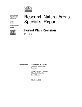 Research Natural Areas Forest Service Specialist Report Southwestern Region Forest Plan Revision DEIS