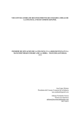 Informe De Situacion De La Infancia Y La Adolescencia En La Mancomunidad Comarca De La Sidra – Mancosi (Asturias) 2018