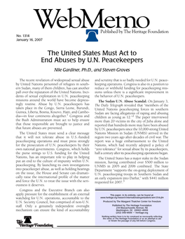 The United States Must Act to End Abuses by U.N. Peacekeepers Nile Gardiner, Ph.D., and Steven Groves