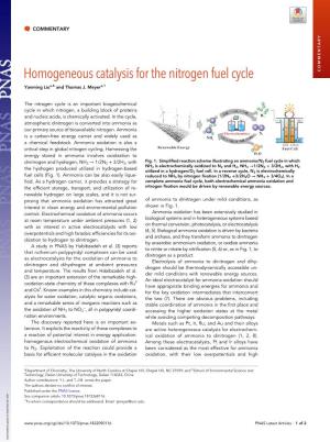 Homogeneous Catalysis for the Nitrogen Fuel Cycle COMMENTARY Yanming Liua,B and Thomas J