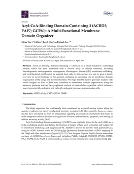 Acyl-Coa-Binding Domain-Containing 3 (ACBD3; PAP7; GCP60): a Multi-Functional Membrane Domain Organizer