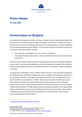 Press Release Communique on Bulgaria